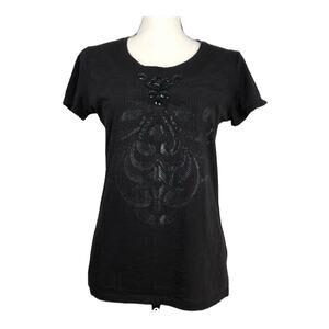Banana Republic Factory Women's Black Graphic and Gem Detail T-Shirt Sz Medium M